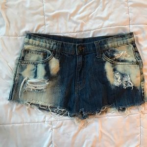 Distressed Tie-Dye Bleach Jean Shorts